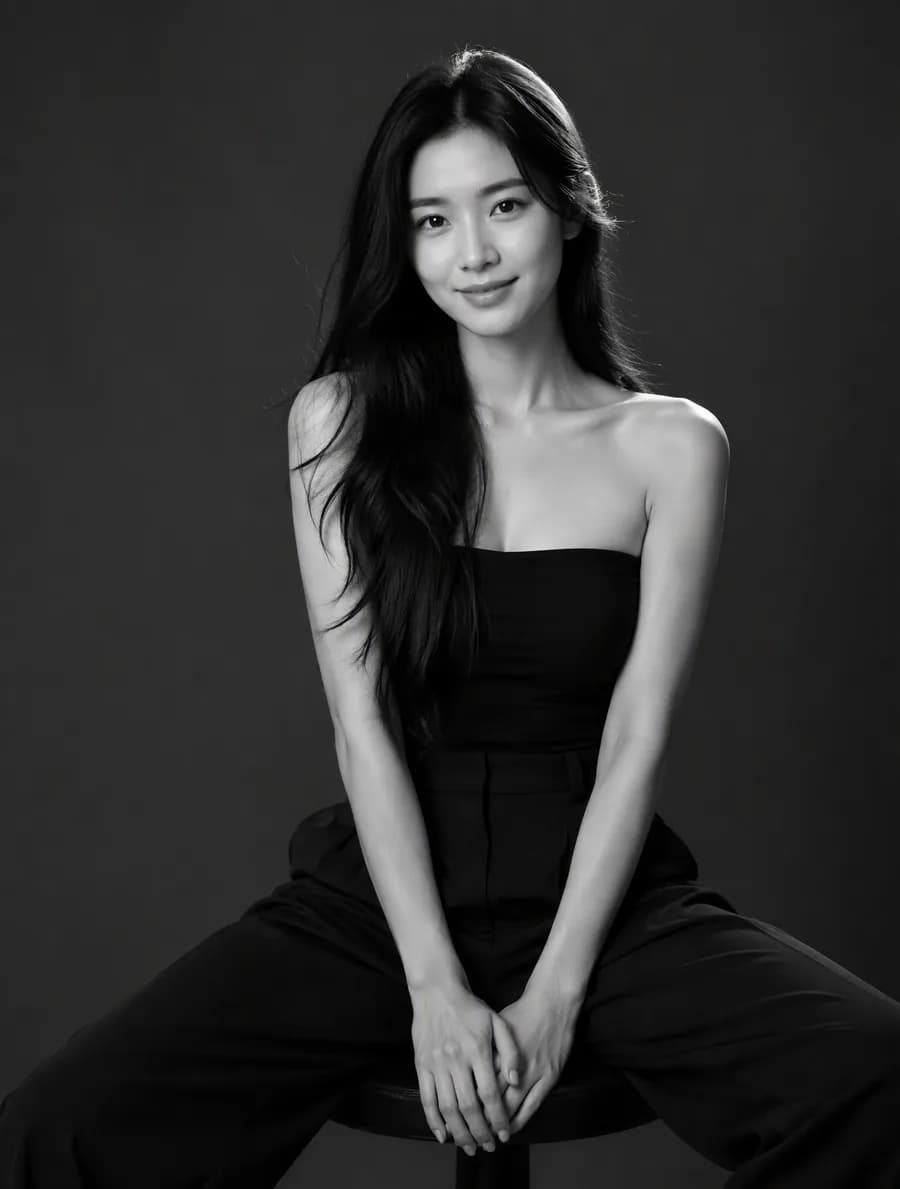 Пример приёма «Треугольная композиция»: Черно-белый студийный портрет женщины