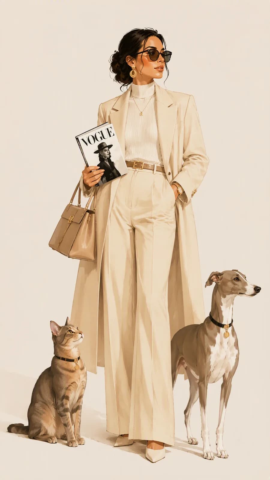 Пример промта «Create a luxury fashion illustration featuring a stylish ...»
