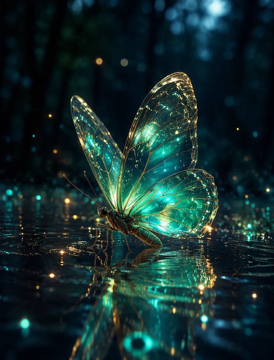 Пример промта «Hyperrealistic rendering A dark luminous magical butterfl...»