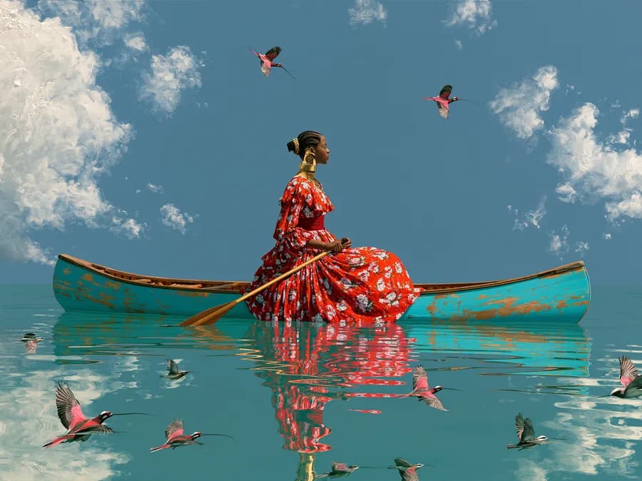 Пример промта «a painting depicting a person looking at the sky as if fl...»