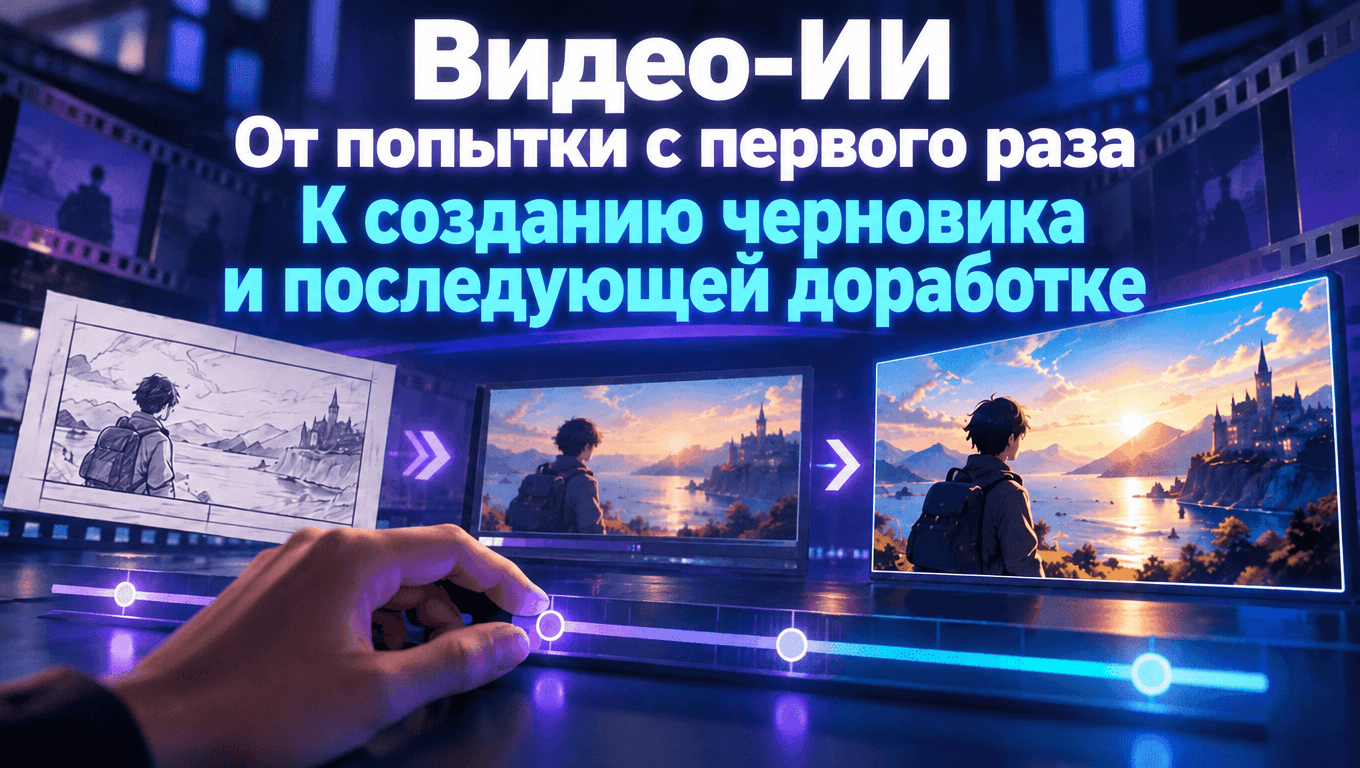 Схема перехода от чернового варианта к готовому результату: раскадровка постепенно превращается в детализированное изображение.