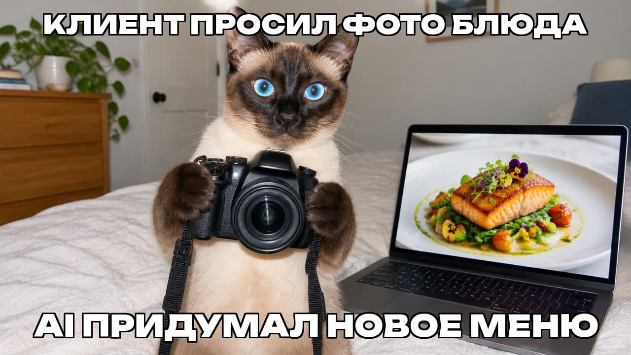 Мем: Клиент просил фото блюда / AI придумал новое меню