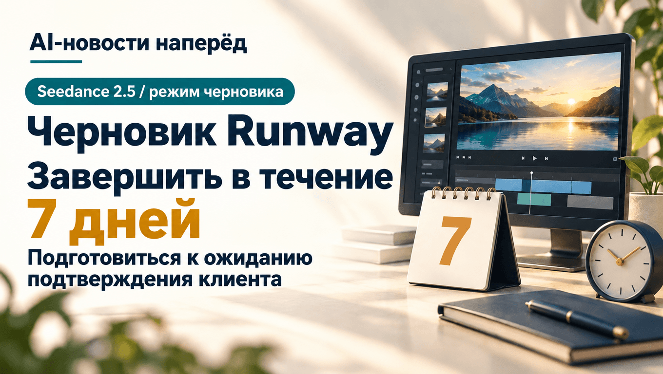 Черновик Seedance 2.5 в интерфейсе видеоредактора и напоминание завершить его в течение семи дней.