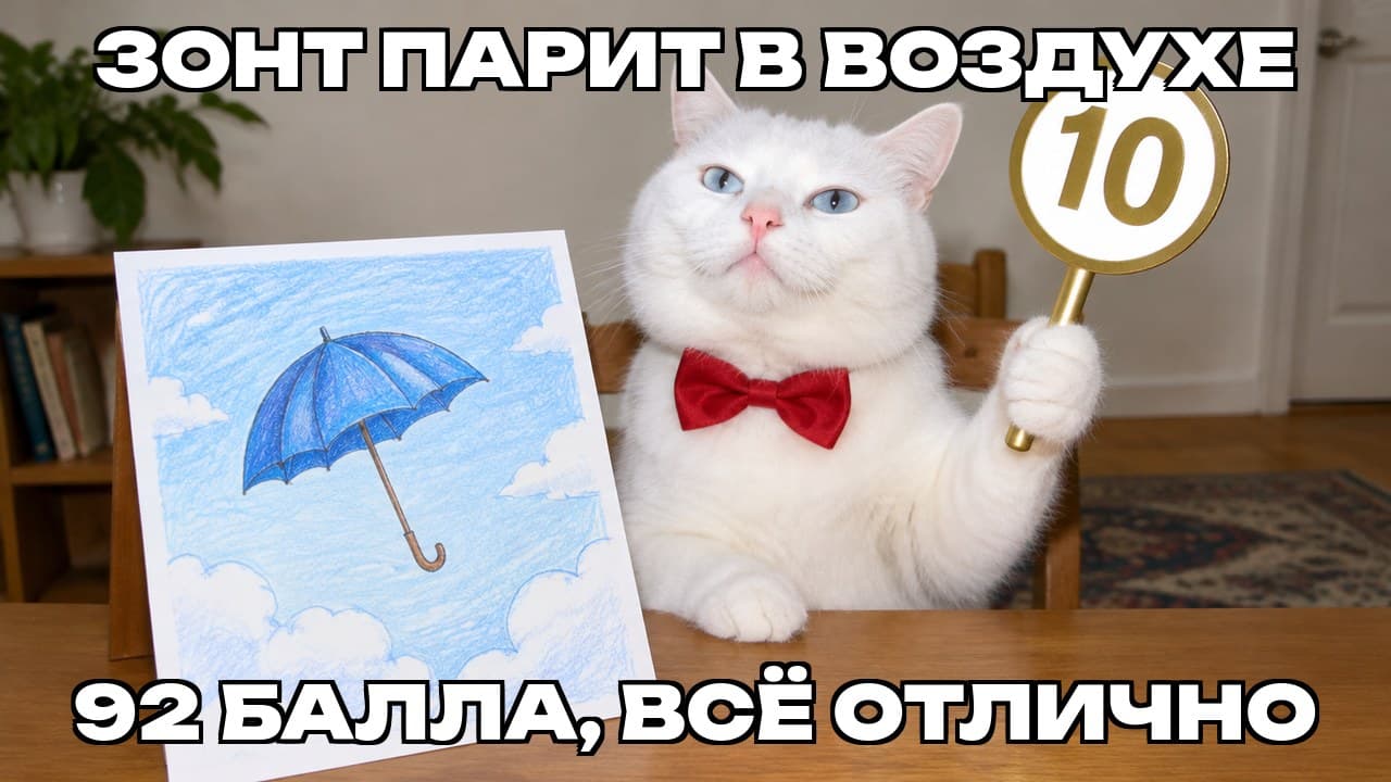 Мем: Зонт парит в воздухе / 92 балла, всё отлично