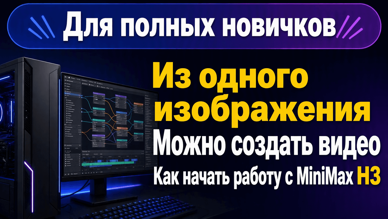 Обложка гайда по MiniMax H3: интерфейс ComfyUI и заголовок о создании видео из одного изображения.