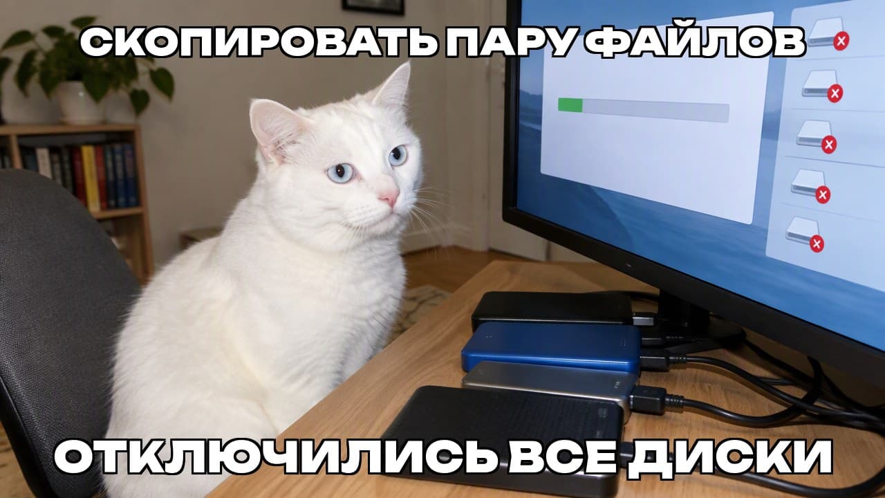 Мем: Скопировать пару файлов / Отключились все диски