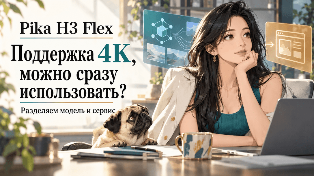 Обложка с Pika H3 Flex и заявлением о поддержке 4K; материал уточняет, что апскейл доступен через сервис.
