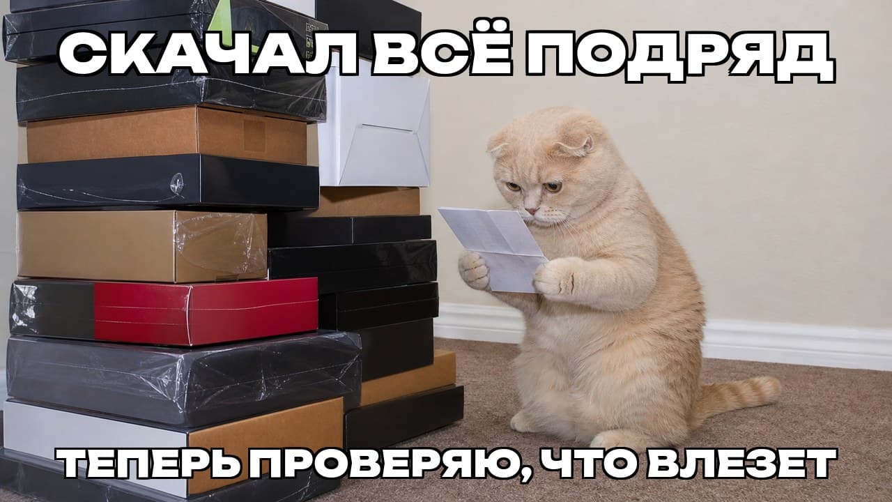 Мем: Скачал всё подряд / Теперь проверяю, что влезет