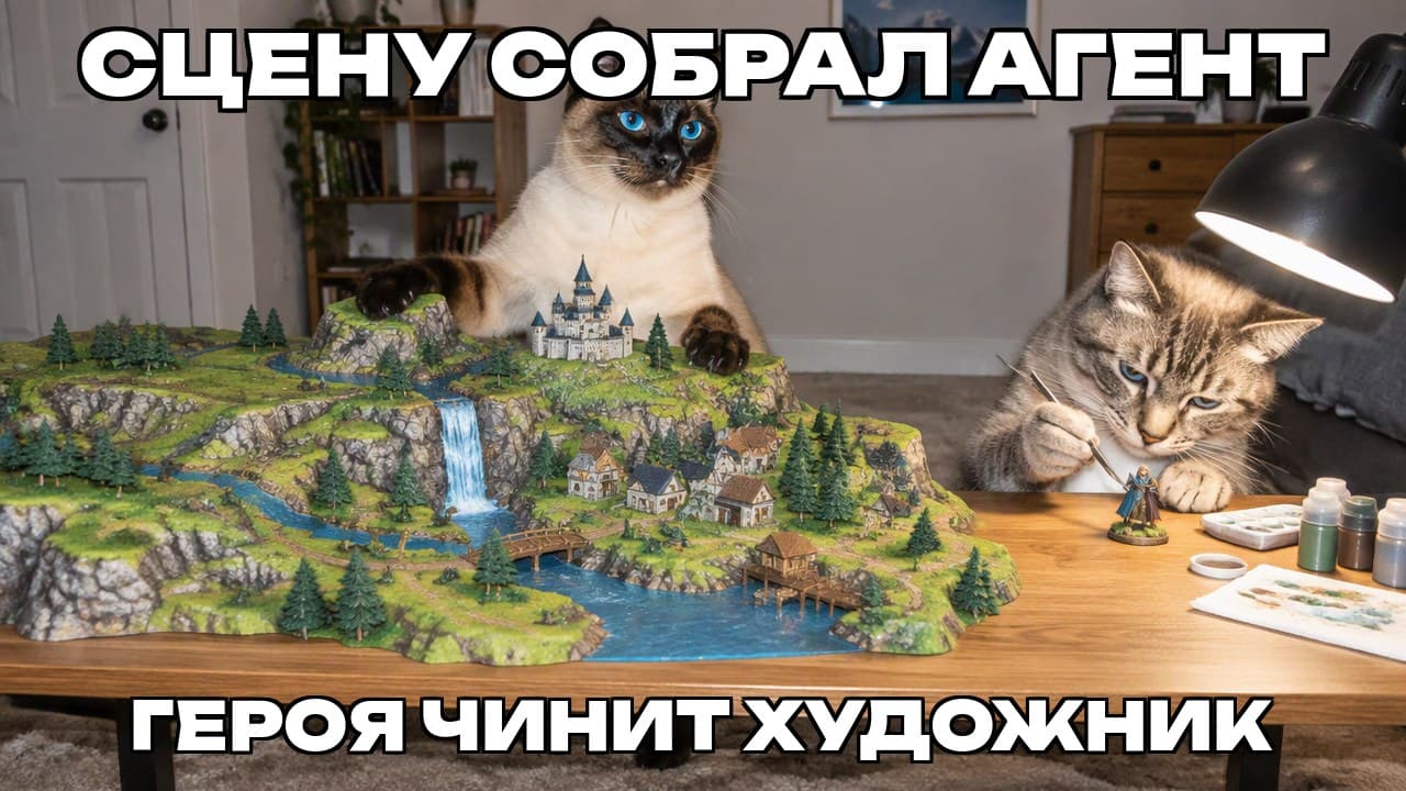 Мем: Сцену собрал агент / Героя чинит художник