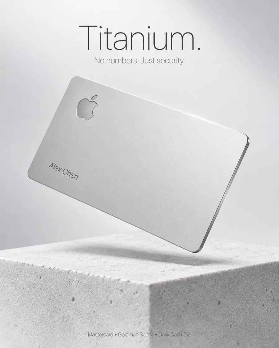 Пример приёма «Левитация»: Минималистичный постер титановой карты Apple