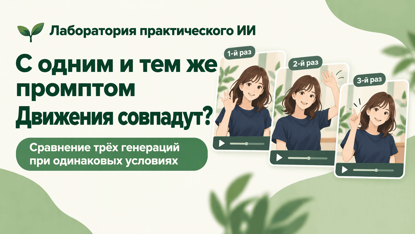 Три генерации одной сцены с поднятой рукой показывают, что при одинаковом промпте движение может отличаться.