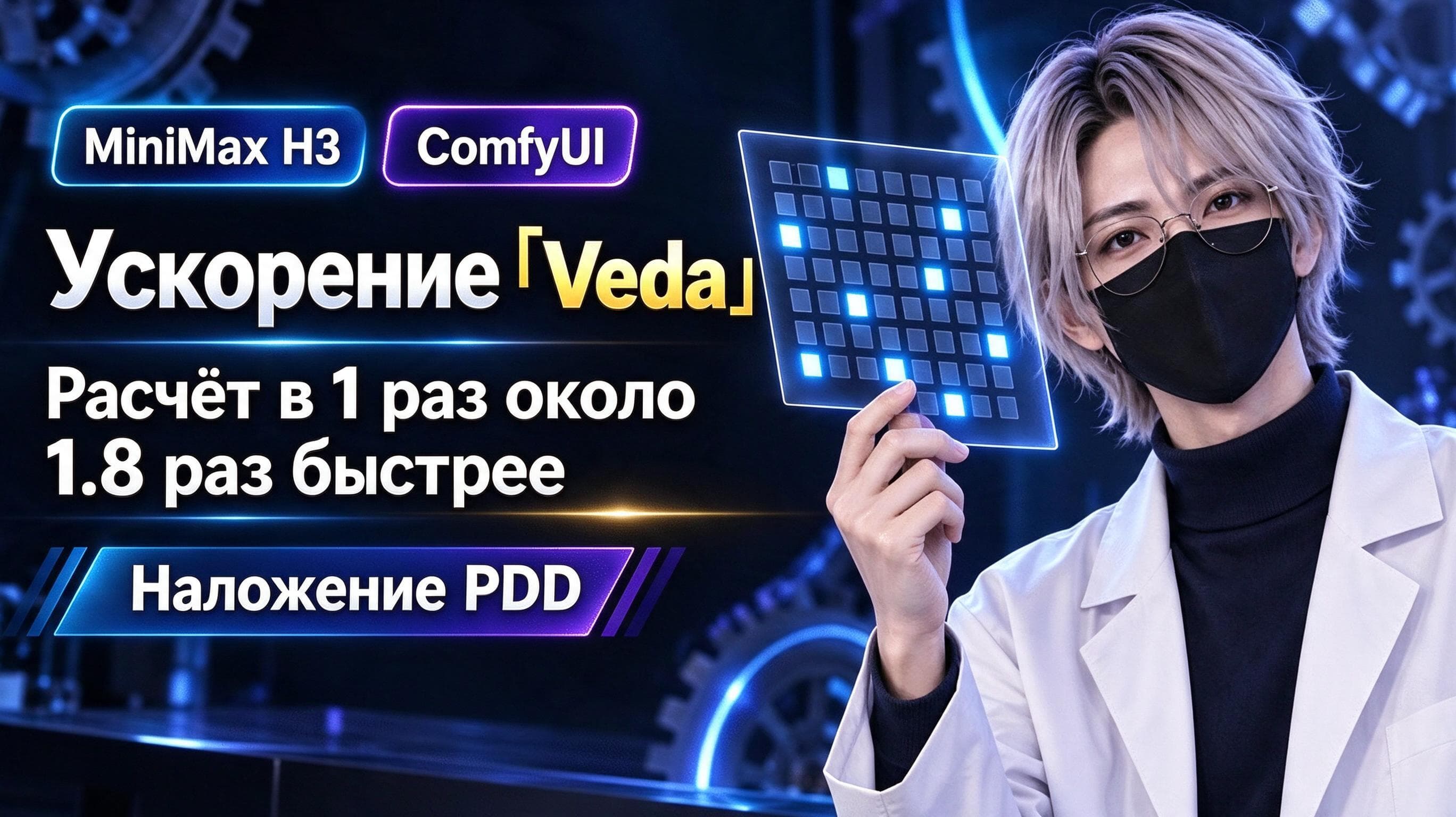 Графика с MiniMax H3, ComfyUI и Veda сообщает об ускорении одного вычислительного шага примерно в 1,8 раза при использовании PDD.