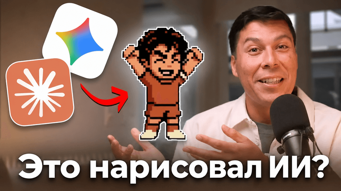 Пиксельный персонаж рядом с логотипами Gemini и Claude связан с созданием спрайт-листа и GIF из рисунка.