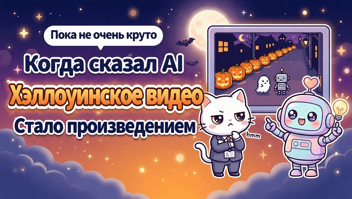 Хэллоуинская сцена с призраком и цепочкой светящихся тыкв на экране соответствует описанному в материале эффекту.