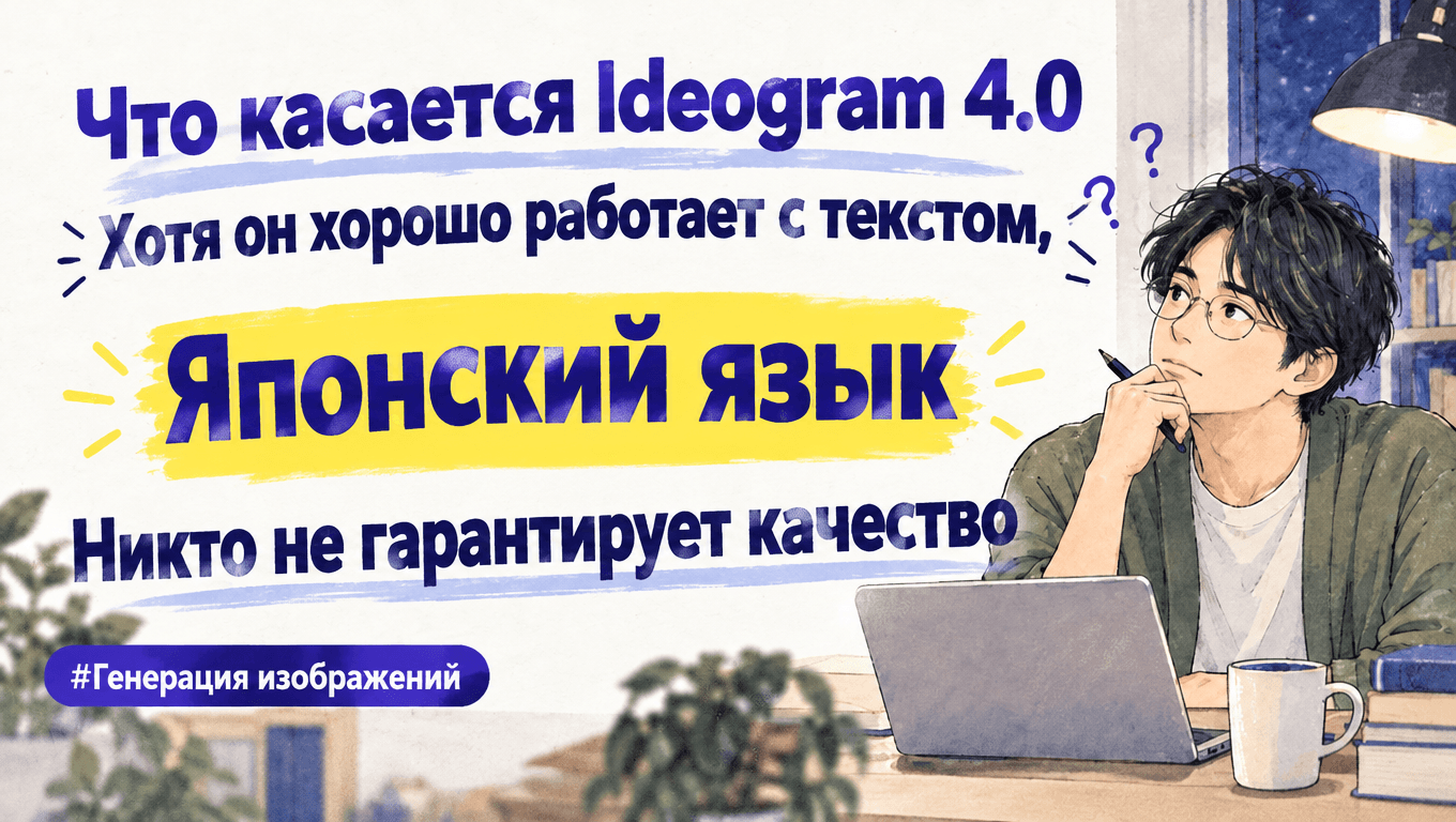 Обложка теста Ideogram 4.0: японский заголовок ставит под сомнение гарантии качества генерации японского текста.