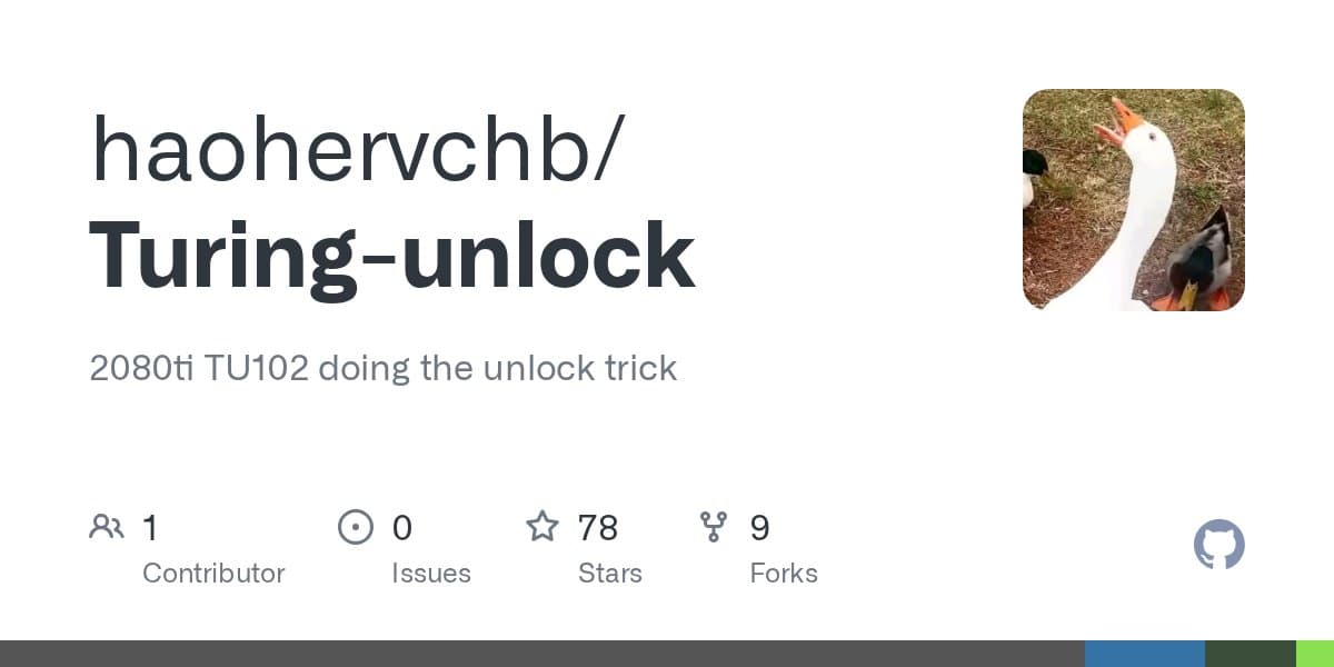 Страница репозитория Turing-unlock для 2080 Ti TU102, связанного со снятием ограничения операций Tensor Core.