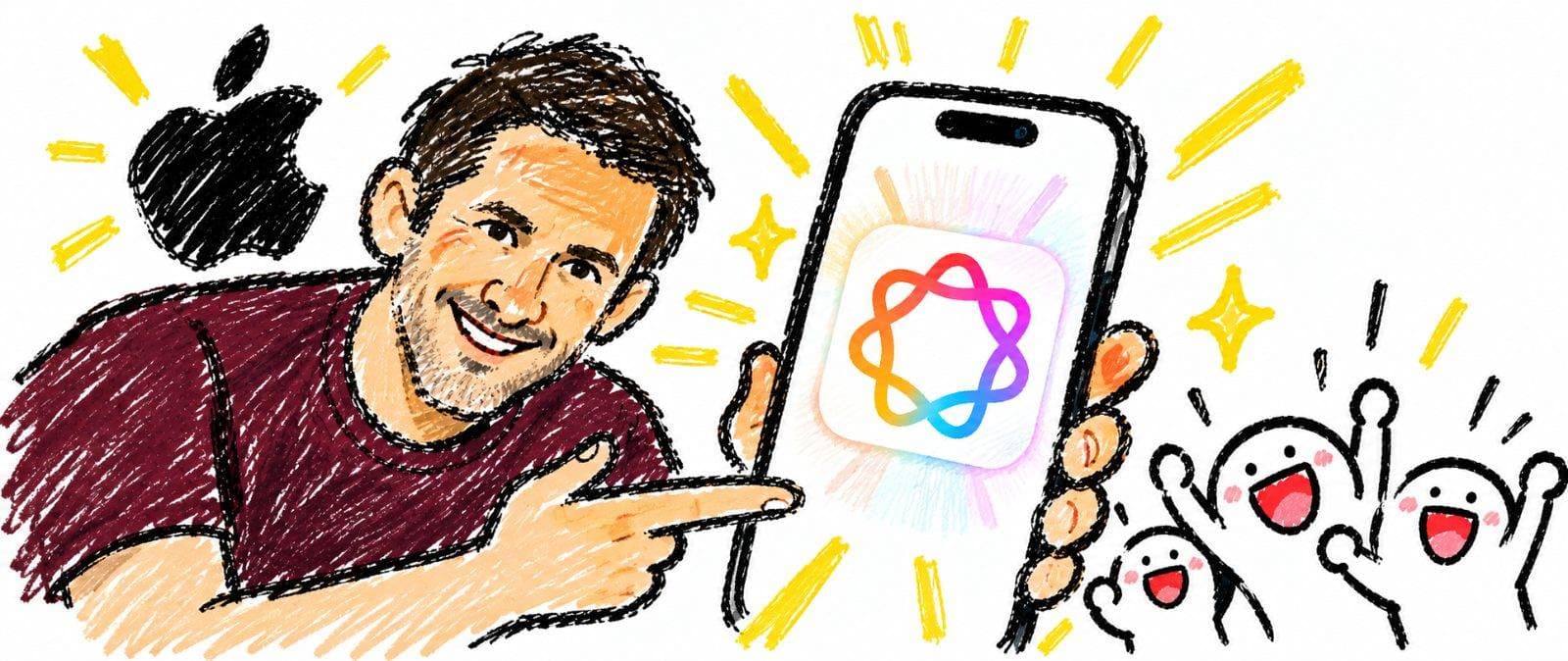 iPhone с символом Apple Intelligence и логотипом Apple связан с предстоящим запуском функций ИИ в Китае.