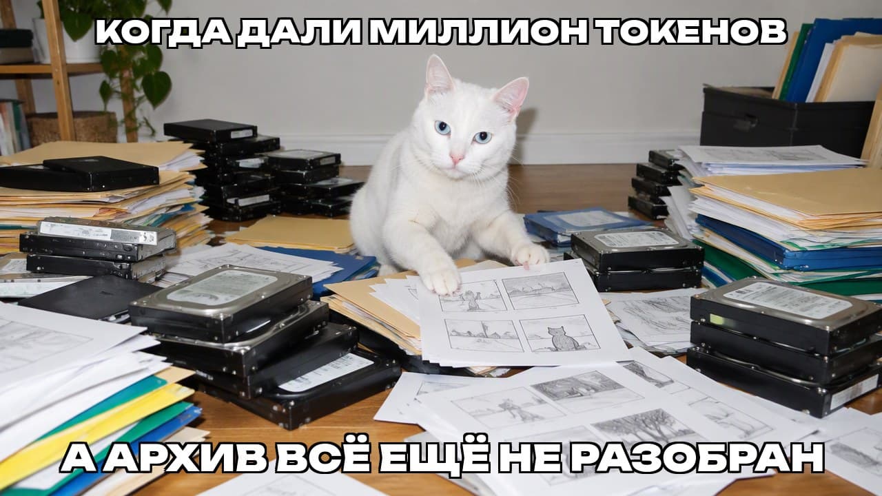 Мем: Когда дали миллион токенов / А архив всё ещё не разобран