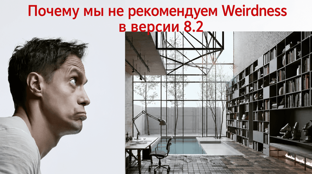 Архитектурный интерьер сопровождается предупреждением не рекомендовать параметр Weirdness в версии 8.2.