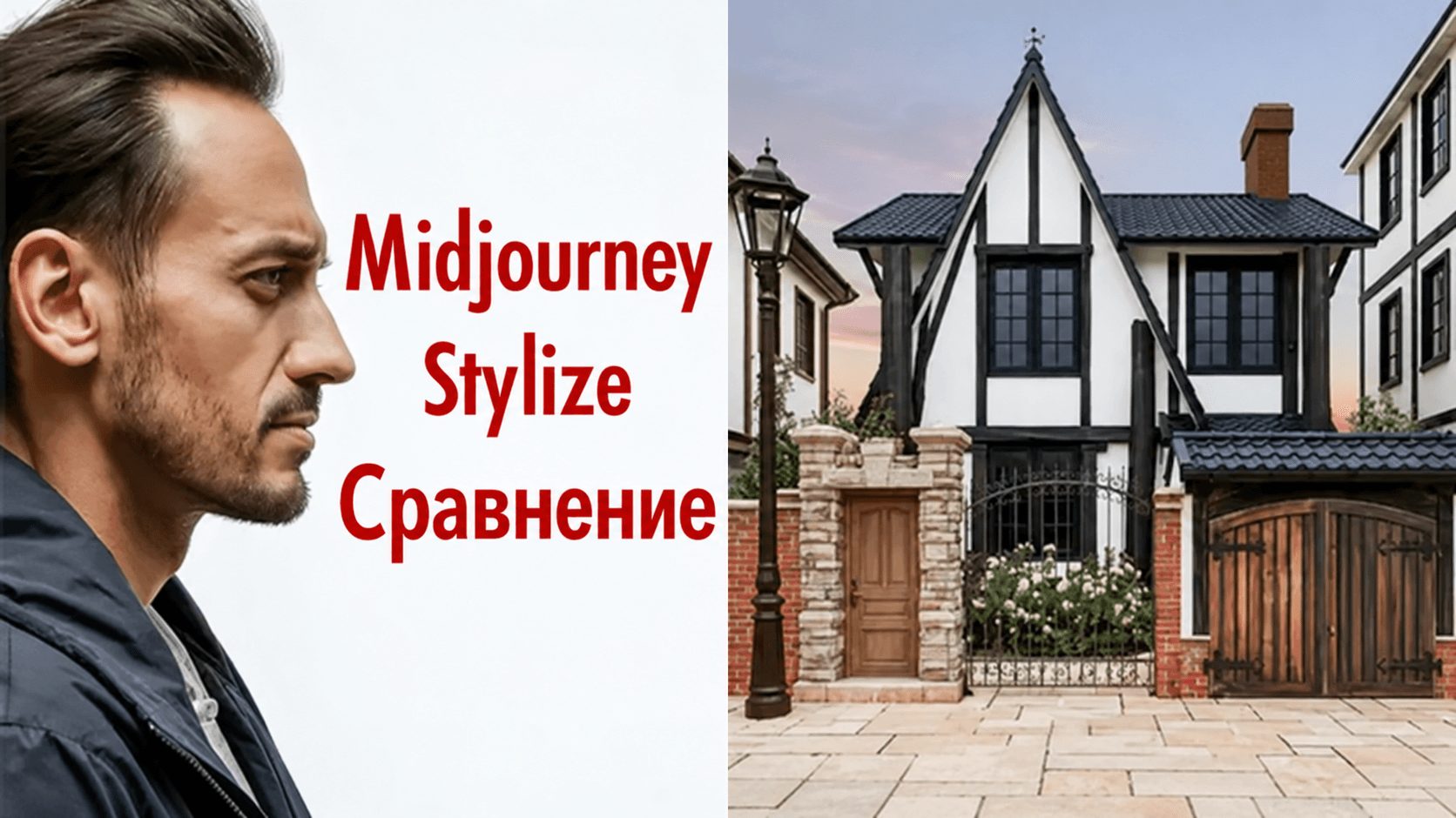 Сравнение Midjourney Stylize на примере фасада виллы для оценки сохранения архитектурного проекта.