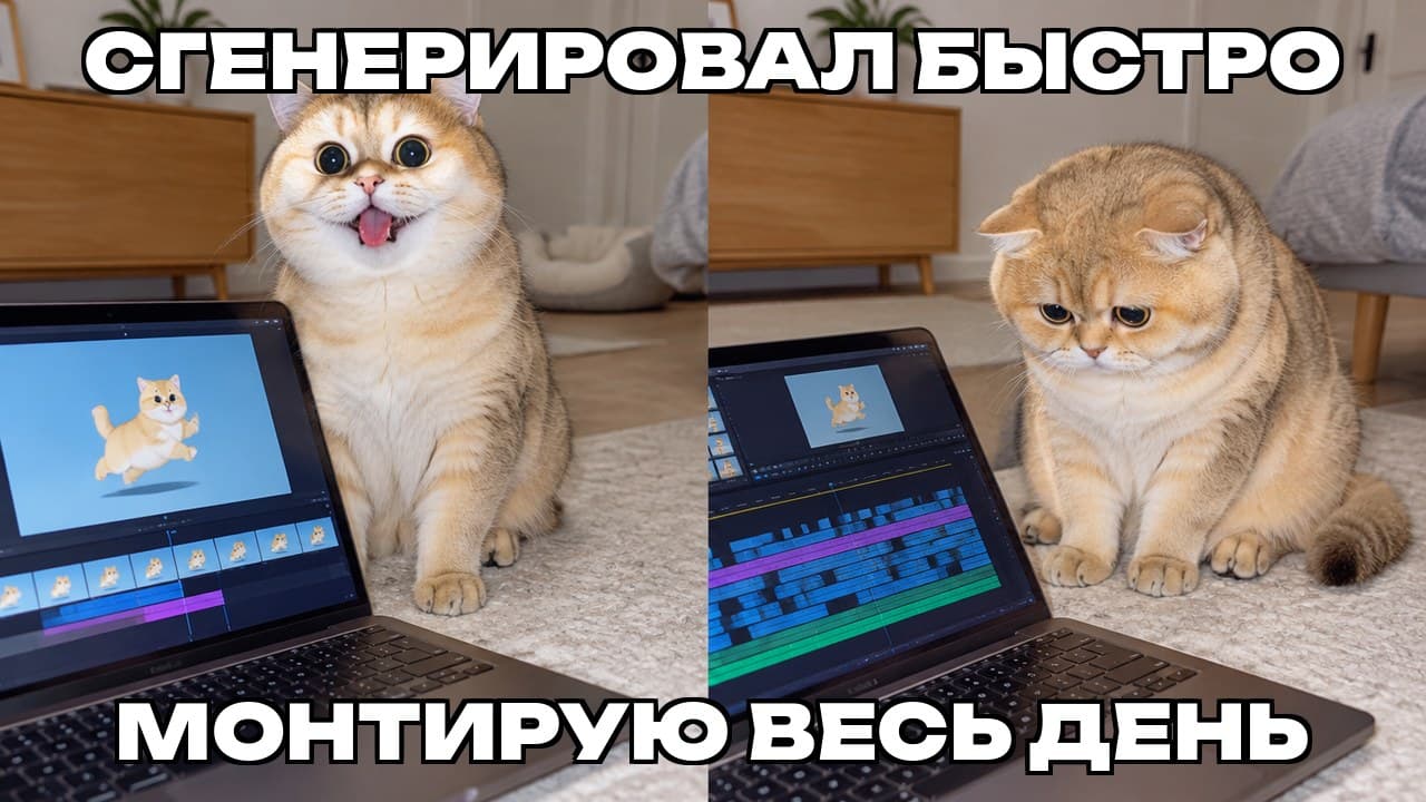 Мем: Сгенерировал быстро / Монтирую весь день