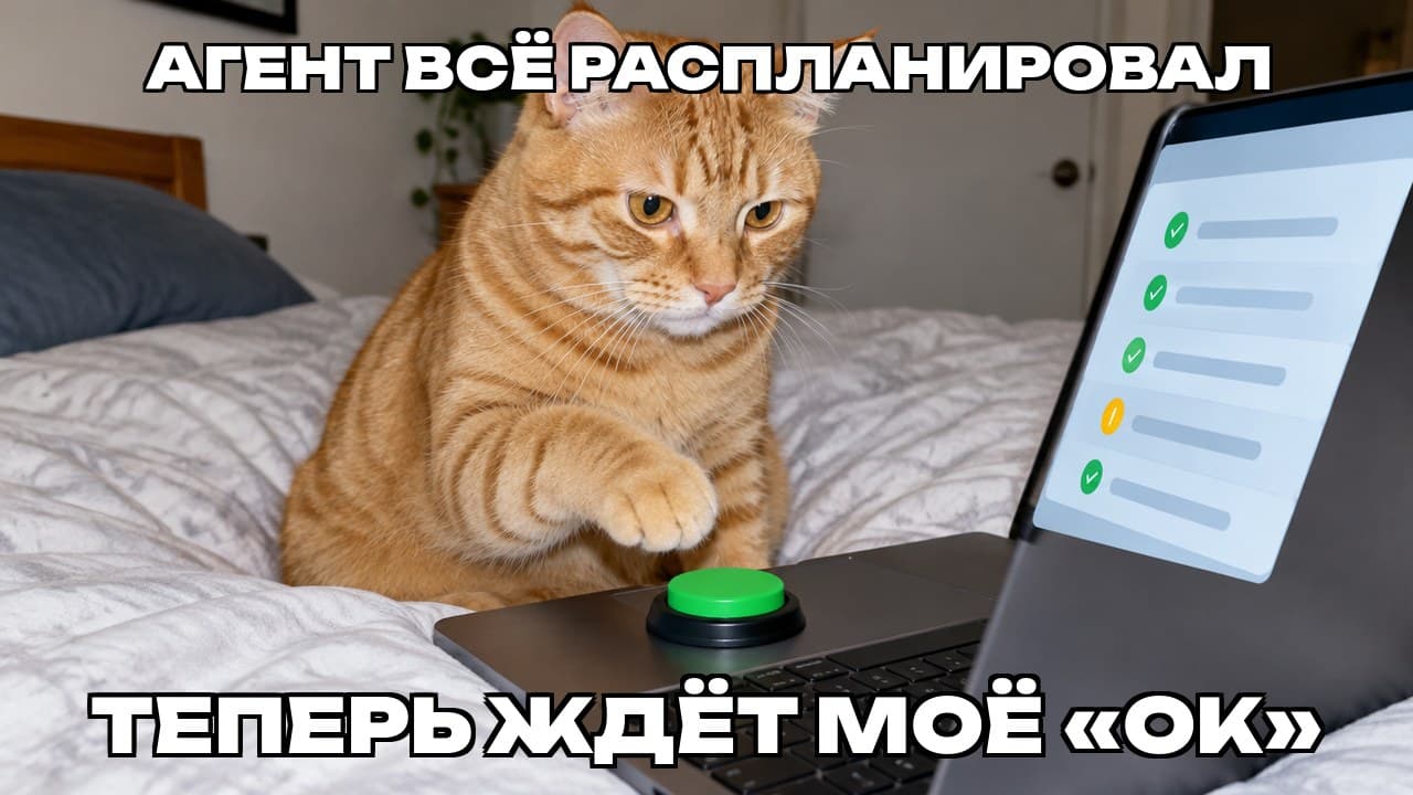 Мем: Агент всё распланировал / Теперь ждёт моё «ОК»