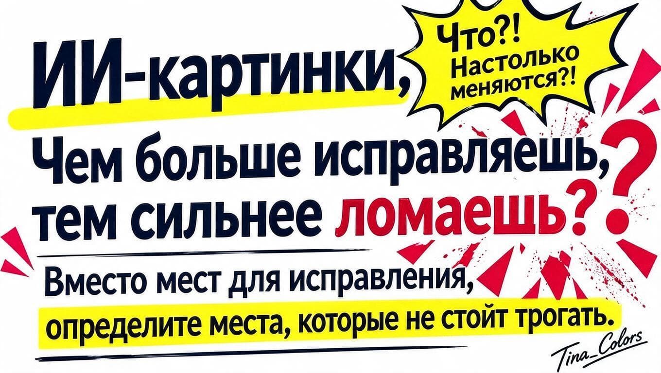 Японская иллюстрация о правке ИИ-картинок советует определить зоны, которые лучше не трогать, чтобы не испортить результат.