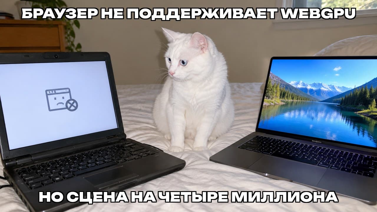 Мем: Браузер не поддерживает WebGPU / Но сцена на четыре миллиона
