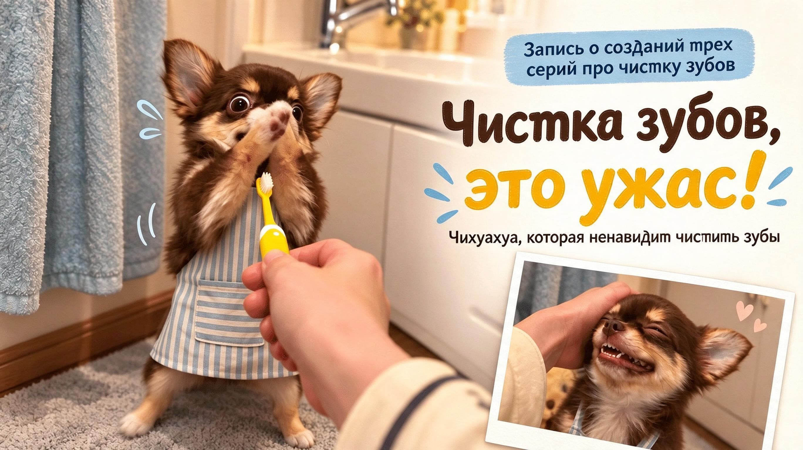 Чихуахуа прячется от щётки