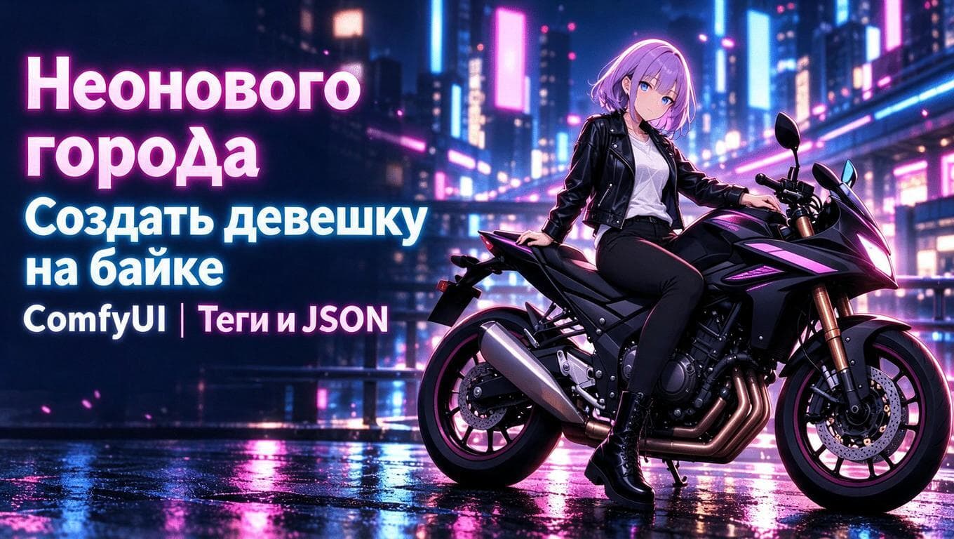 Промпт посадил героиню на неоновый байк