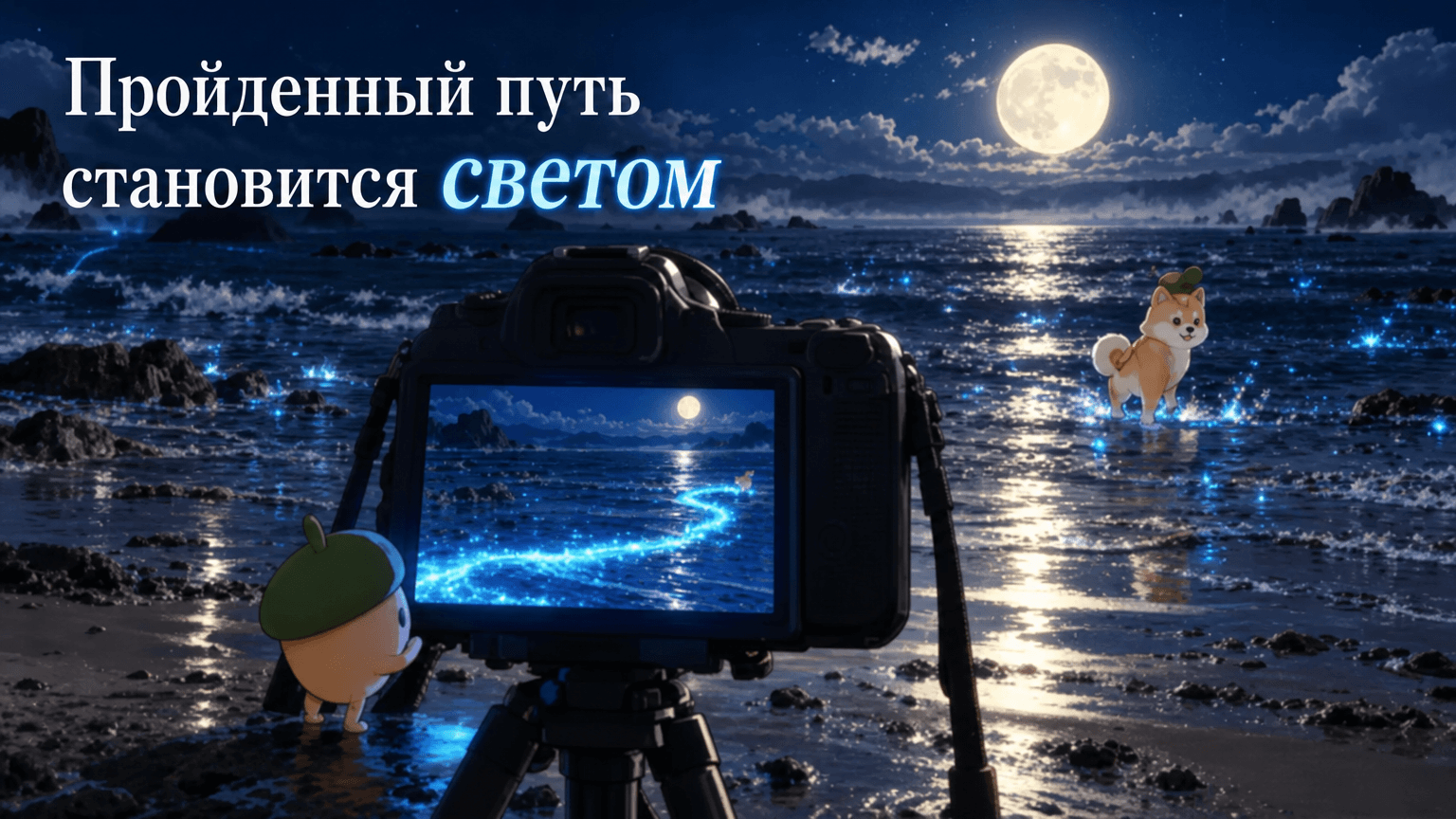 ИИ-иллюстрация оставляет за собакой синий световой след