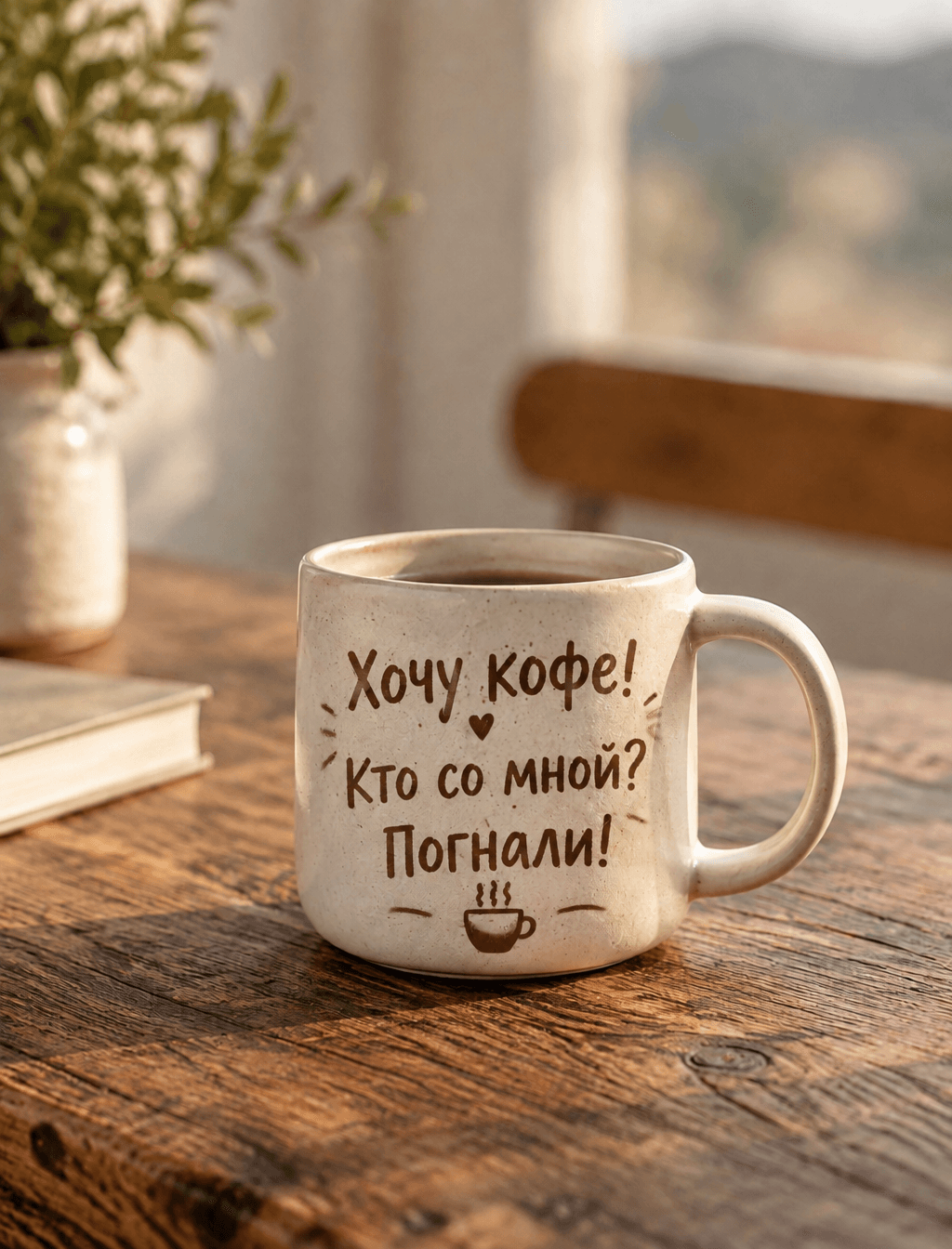 Пример: Изображение с фразой хочу кофе