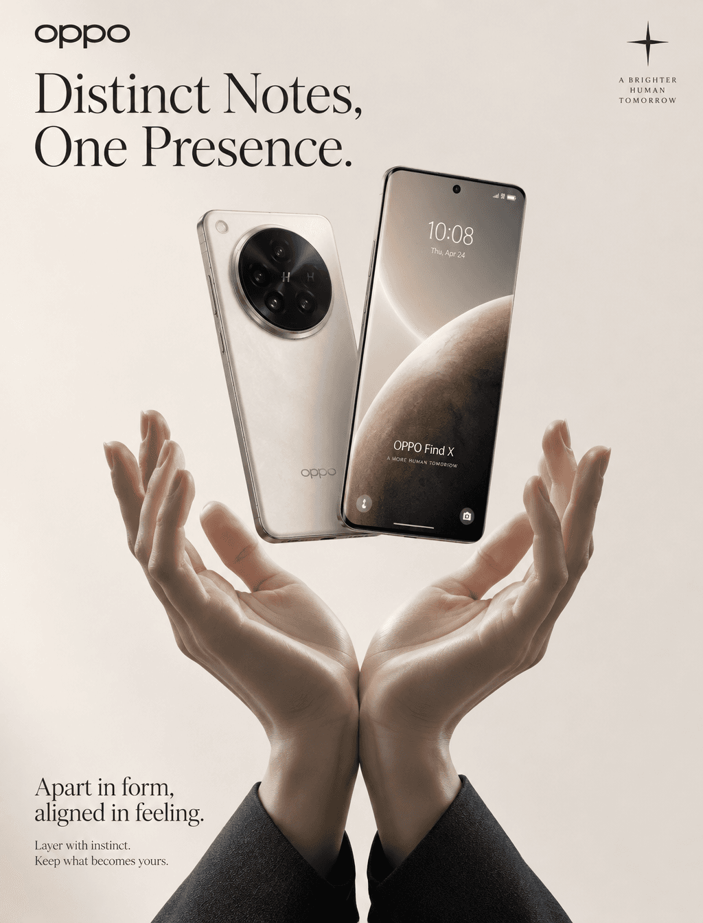 Пример: Рекламный постер OPPO со скульптурными руками