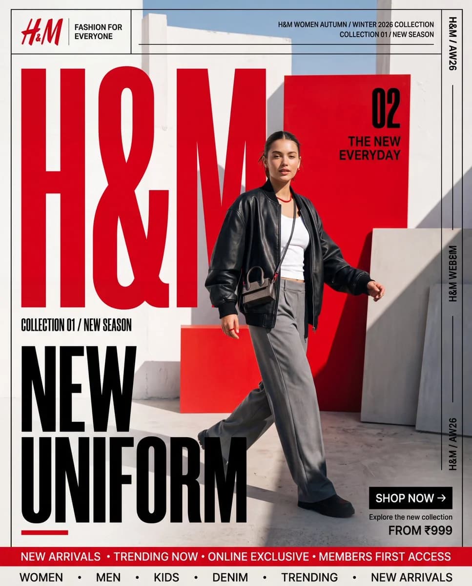 Пример: Постер h&m new uniform — энергичная модная графика